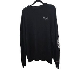 VTG Coogi Men's XXL Y2k 90s Black Crewneck Sweater Embroidered Patterned Elbow P